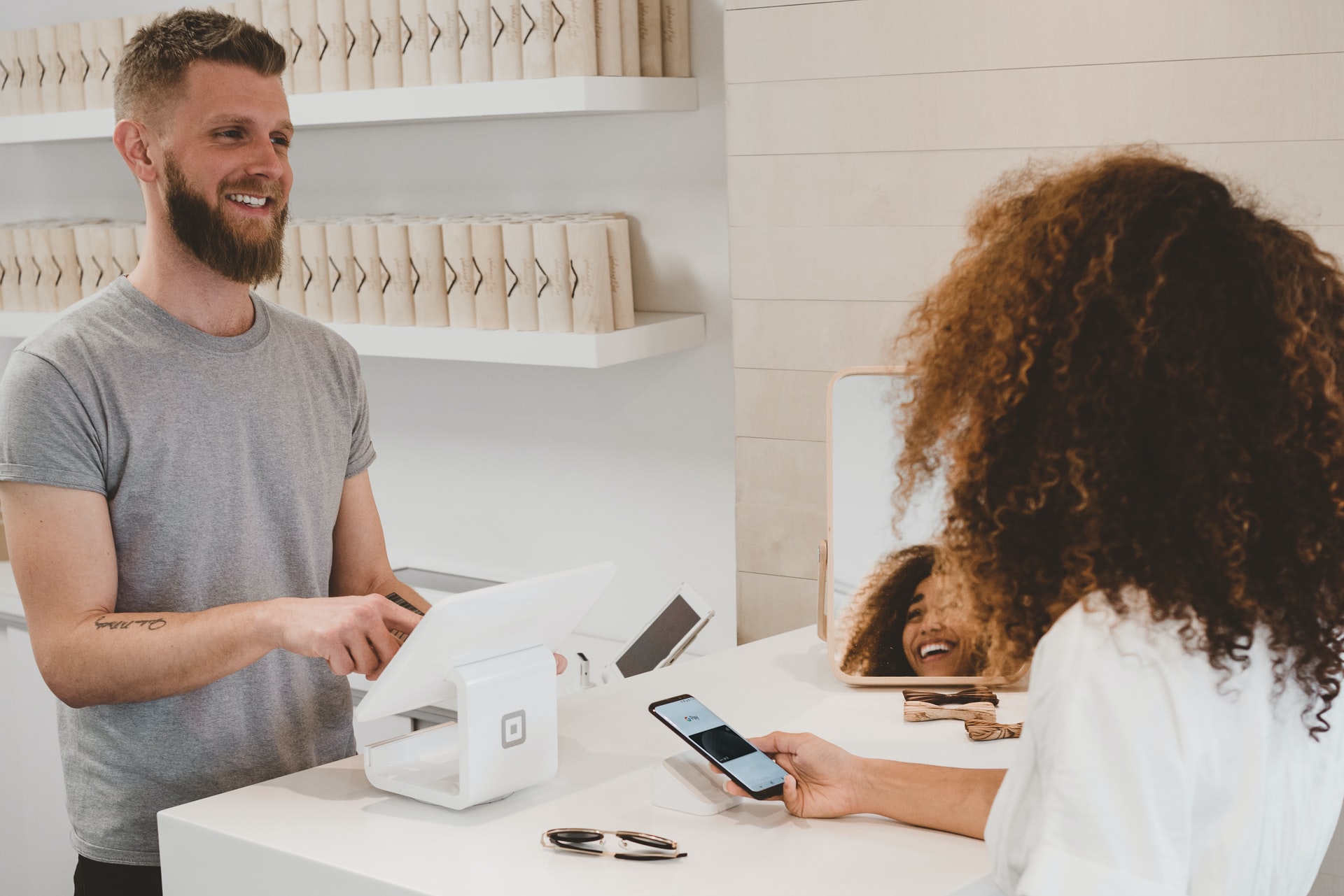 man at cash register